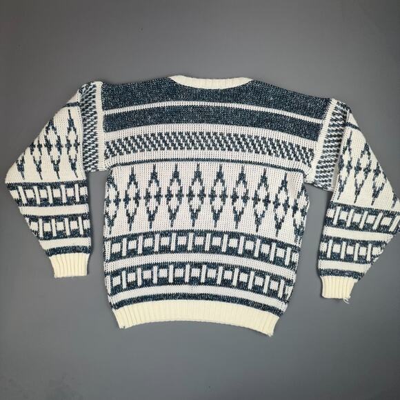 Robert Bruce Vintage Geometric Knit Sweater USA Blue White 1X - Picture 3 of 4